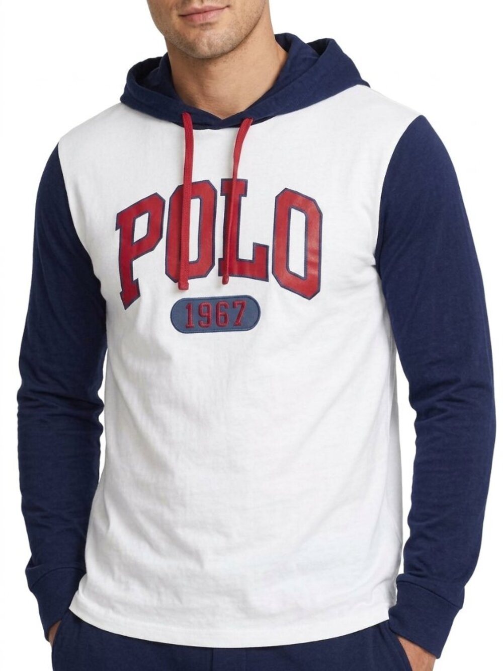 Polo by Ralph Lauren Mens White and Navy Hoodie